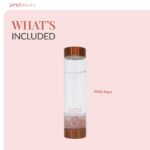 Botella de agua de vidrio PMD Beauty 5012-RQ aqua con cuarzo rosa grado A 16.2 onzas reutilizable libre de BPA