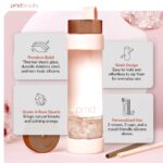 Botella de agua de vidrio PMD Beauty 5012-KIT-RQ con cuarzo rosa grado A aguamarina 16.2 onzas 480 ml libre de BPA funda