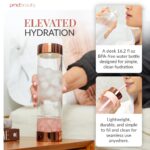 Botella de agua de vidrio PMD Beauty 5012-KIT-RQ con cuarzo rosa grado A aguamarina 16.2 onzas 480 ml libre de BPA funda