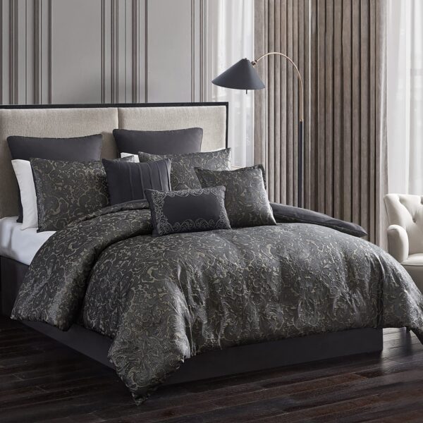 Juego de edredón King 10 piezas 100% poliéster Delery Riverbrook Home 84189 bronceado negro