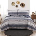 Juego de edredon Brooklyn Loom Hudson Stripe 783048197962 3 piezas matrimonial queen rayas azules 100% algodon certifica