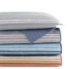 Juego de edredon Brooklyn Loom Hudson Stripe 783048197962 3 piezas matrimonial queen rayas azules 100% algodon certifica