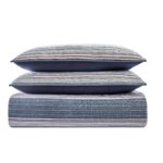 Juego de edredon Brooklyn Loom Hudson Stripe 783048197962 3 piezas matrimonial queen rayas azules 100% algodon certifica