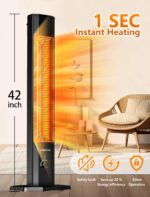 Calentador Infrarrojo de Patio HAIMMY UEH500 1500W 42" 9 Niveles Control Remoto Temporizador 9H IPX5