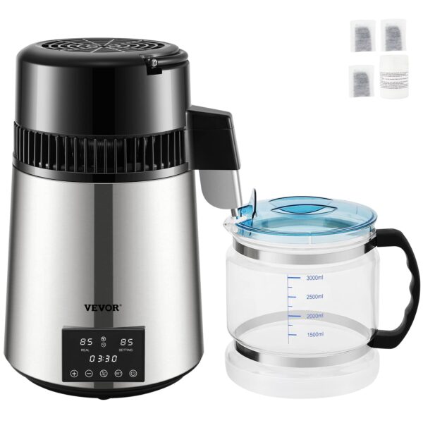 Destilador de Agua Vevor 4L Distilled Water Maker de acero inoxidable 304 para encimera capacidad de 4 litros 1.1 galone