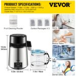 Destilador de Agua Vevor 4L Distilled Water Maker de acero inoxidable 304 para encimera capacidad de 4 litros 1.1 galone