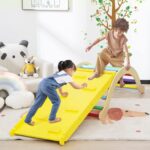 HONEY JOY Arco de escalera de madera para escalar, escalera de escalada para niños 3 en 1 y tabla de columpio con almoha