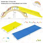 HONEY JOY Arco de escalera de madera para escalar, escalera de escalada para niños 3 en 1 y tabla de columpio con almoha