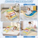 HONEY JOY Arco de escalera de madera para escalar, escalera de escalada para niños 3 en 1 y tabla de columpio con almoha