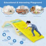 HONEY JOY Arco de escalera de madera para escalar, escalera de escalada para niños 3 en 1 y tabla de columpio con almoha