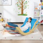 HONEY JOY Arco de escalera de madera para escalar, escalera de escalada para niños 3 en 1 y tabla de columpio con almoha