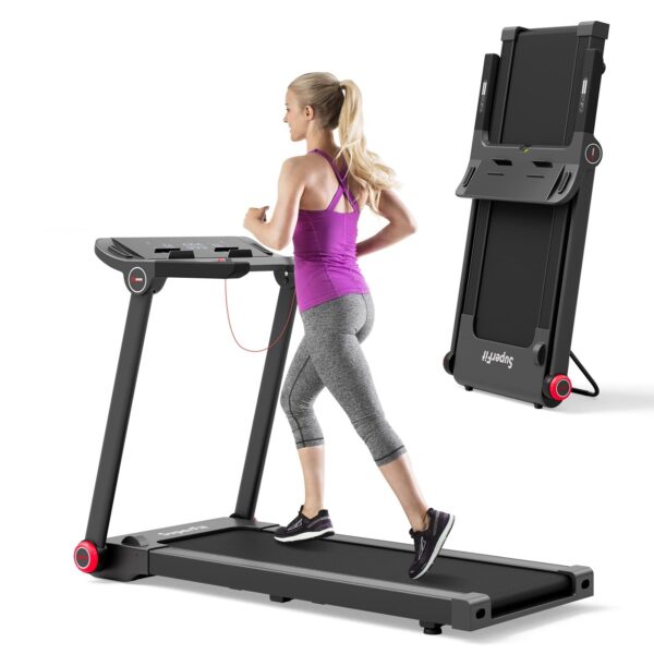 Caminadora plegable GYMAX FT3.75-F-APP-12 motor 3.75 HP 12 programas control aplicación monitor LCD altavoz Bluetooth