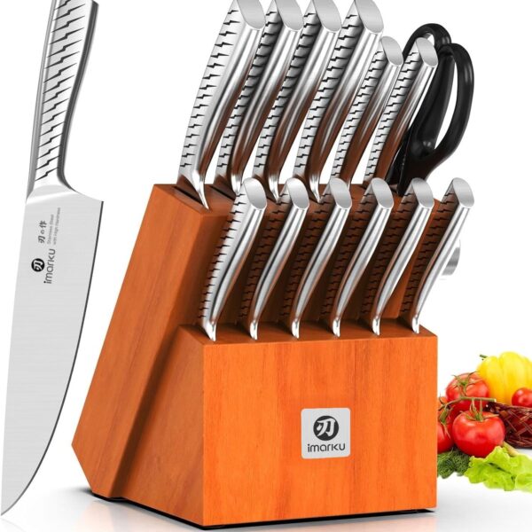 imarku® Juego de cuchillos, juego de 14 piezas para cocina con bloque, juego de cuchillos de cocina de una pieza premium