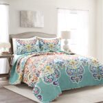 Juego de edredón reversible algodón bohemio Triangle Home Fashions 21T011771 3 piezas King estampado paisley verde mar r