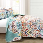 Juego de edredón reversible algodón bohemio Triangle Home Fashions 21T011771 3 piezas King estampado paisley verde mar r
