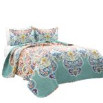 Juego de edredón reversible algodón bohemio Triangle Home Fashions 21T011771 3 piezas King estampado paisley verde mar r
