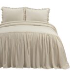 Colcha con volantes estilo lino belga Triangle Home Fashions 21T011221 juego de 3 piezas tamaño Queen decoración de gran