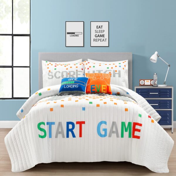Juego de edredón reversible videojuegos Lush Decor Triangle Home Fashions 21T013404 Full Queen 5 piezas color blanco