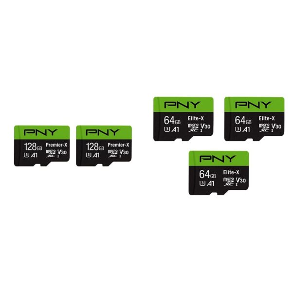PNY Tarjetas microSDXC Premier y Elite de 128 GB y 64 GB (paquete de 2 y 3 unidades)