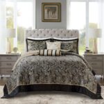 Colcha acolchada reversible Aubrey Madison Park E&E Co MP13-7961 tamaño King 120x118 pulgadas negro
