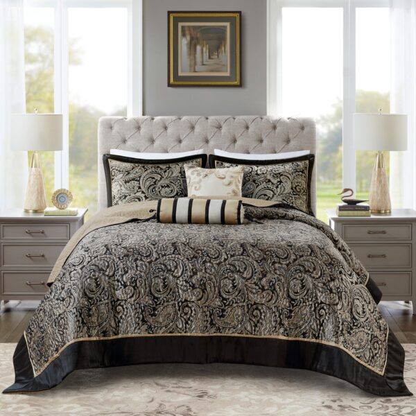 Colcha acolchada reversible Aubrey Madison Park E&E Co MP13-7961 tamaño King 120x118 pulgadas negro