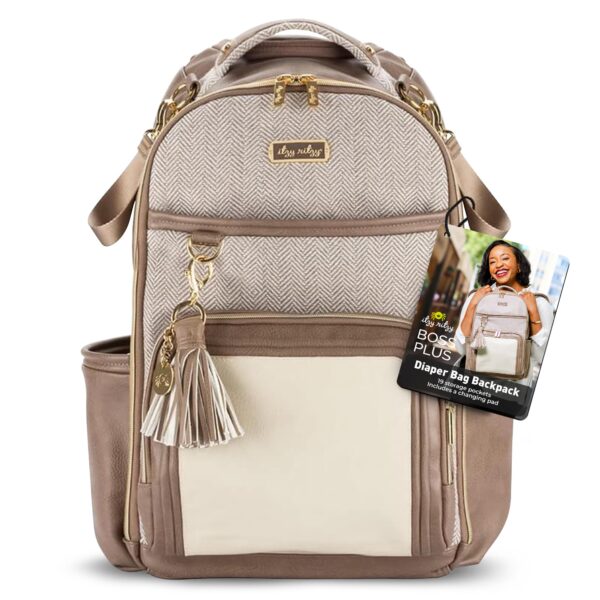 Itzy Ritzy - Mochila para pañales Boss Plus de gran capacidad con 19 bolsillos, cambiador, clips para carriola y correas