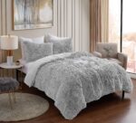 Juego de edredón Sweet Home Collection Shaggy Fur Comforter Set pelo sintético terciopelo cristalino plateado 4 fundas Q