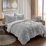 Juego de edredón Sweet Home Collection Shaggy Fur Comforter Set pelo sintético terciopelo cristalino plateado 4 fundas Q