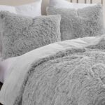 Juego de edredón Sweet Home Collection Shaggy Fur Comforter Set pelo sintético terciopelo cristalino plateado 4 fundas Q