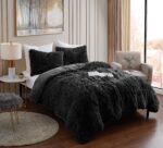 Juego de edredón de felpa lanudo Sweet Home Collection Shaggy Fur Comforter Set tamaño Queen terciopelo cristalino negro