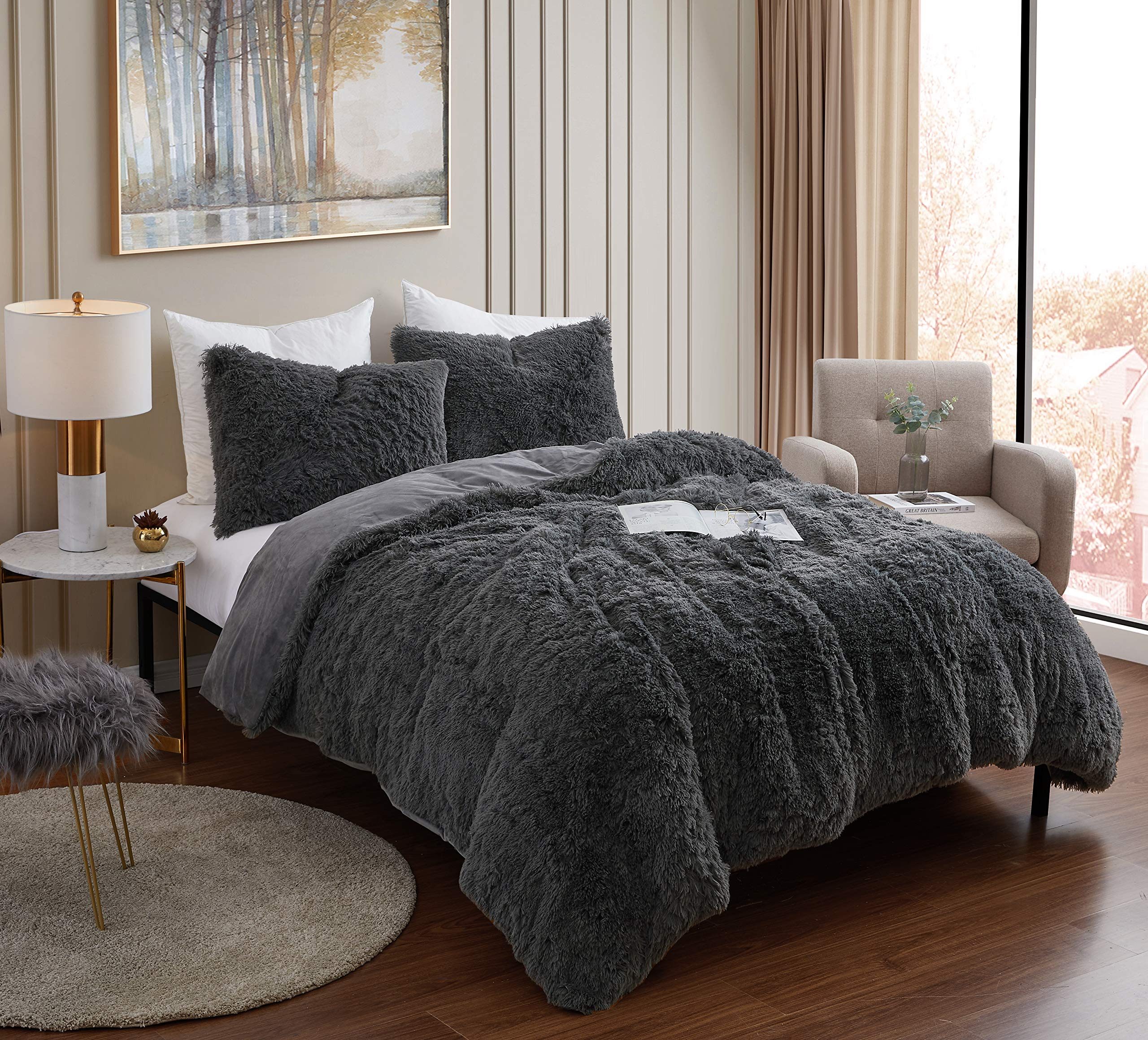 Version 1.0.0 Juego de edredon felpa Sweet Home Collection Shaggy Fur Comforter Set pelo sintetico ultra suave terciopelo cristalino t
