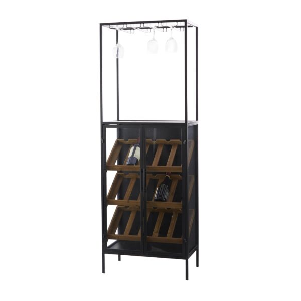 Deco 79 082638 estante de vino madera 15 botellas soportes copas vino 24x14x67 pulgadas negro