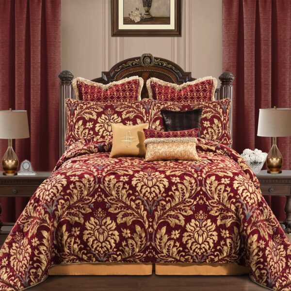Edredón jacquard felpilla floral TOPLUXE VCLM-Lafaye-King juego 9 piezas ultrasuave fundas europeas falda de cama King r