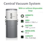 Sistema de Aspiracion Central NADAIR OVO PAK70CD-35 700W 35L Filtrado Hibrido Kit Accesorios 35 Pies