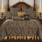 Juego de edredón jacquard damasco TOPLUXE VCLM-Cambridge-Queen 9 piezas diseño clásico antiguo lujo ultrasuave con funda