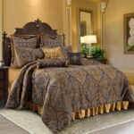 Juego de edredón jacquard damasco TOPLUXE VCLM-Cambridge-Queen 9 piezas diseño clásico antiguo lujo ultrasuave con funda