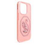 Swarovski Signum - Funda para iPhone 14 Pro con cristales rosados, diseño de cisne con fondo rosa, parte de la colección