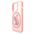 Swarovski Signum - Funda para iPhone 14 Pro con cristales rosados, diseño de cisne con fondo rosa, parte de la colección