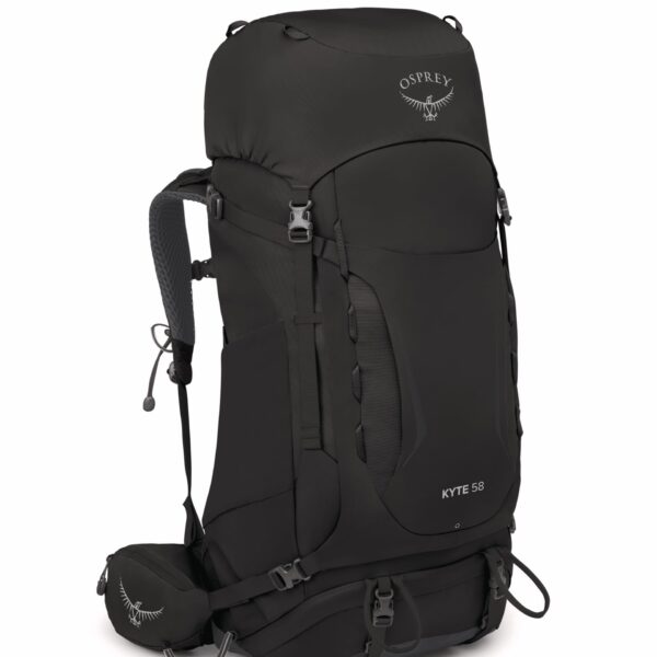 Osprey Kyte 58L Mochila de mochilero para mujer con cinturón de cadera, negro, WM/L