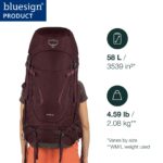 Osprey Kyte 58L Mochila de mochilero para mujer con cinturón de cadera, negro, WM/L
