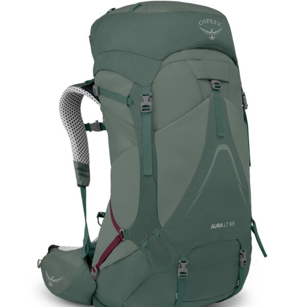 Osprey Aura AG LT 65L Mochila de mochilero para mujer, Koseret/Darjeeling Spring Green, WXS/S