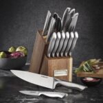 Cuisinart Juego de bloques de cubiertos de acero inoxidable alemán con mango hueco de 15 piezas con bloque de acacia