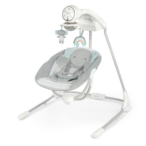 Ingenuity InLighten - Columpio para bebé de 5 velocidades, asiento giratorio para bebé, arnés de seguridad de 5 puntos,