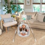 Ingenuity InLighten - Columpio para bebé de 5 velocidades, asiento giratorio para bebé, arnés de seguridad de 5 puntos,