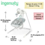Ingenuity InLighten - Columpio para bebé de 5 velocidades, asiento giratorio para bebé, arnés de seguridad de 5 puntos,