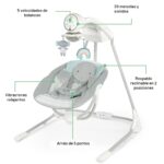 Ingenuity InLighten - Columpio para bebé de 5 velocidades, asiento giratorio para bebé, arnés de seguridad de 5 puntos,