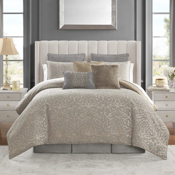 Juego de edredón Medallion Grey Waterford 6PACRCKW04403QU 6 piezas tamaño Queen color gris