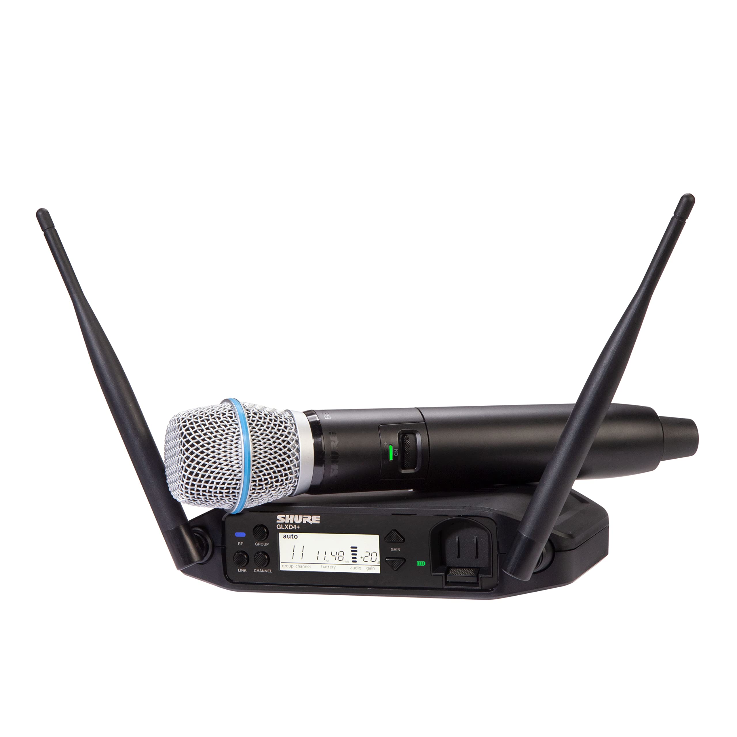Sistema de micrófono inalámbrico digital profesional Shure GLXD24+/B87A de doble banda – Batería de 12 horas, rango de 1