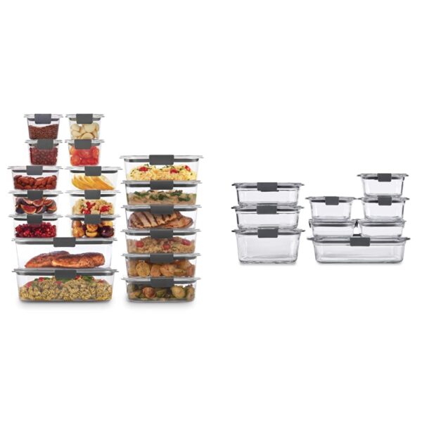 Juego de recipientes de vidrio para alimentos Rubbermaid Brilliance transparente gris 9 recipientes con tapa 18 piezas s