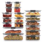 Juego de recipientes de vidrio para alimentos Rubbermaid Brilliance transparente gris 9 recipientes con tapa 18 piezas s